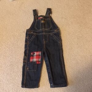 Oshkosh Kids Denim Overalls with Red Plaid Patch 18 months